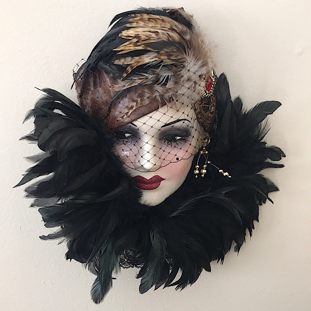 Unique Creations Art Deco Porcelain Lady Face Mask Wall Hang Art 15x11